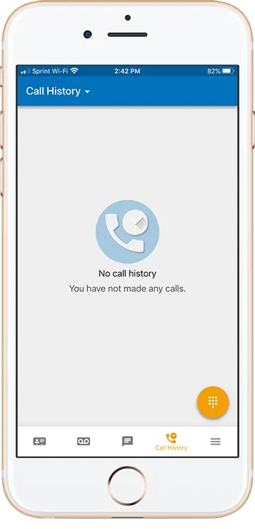 SumoFiber Mobile Voice iOS app showing the Call History screen