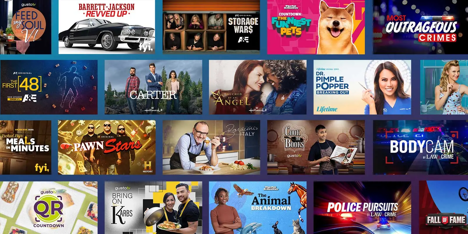 Grid of featured movies, series, and live channels on Sumo Stream